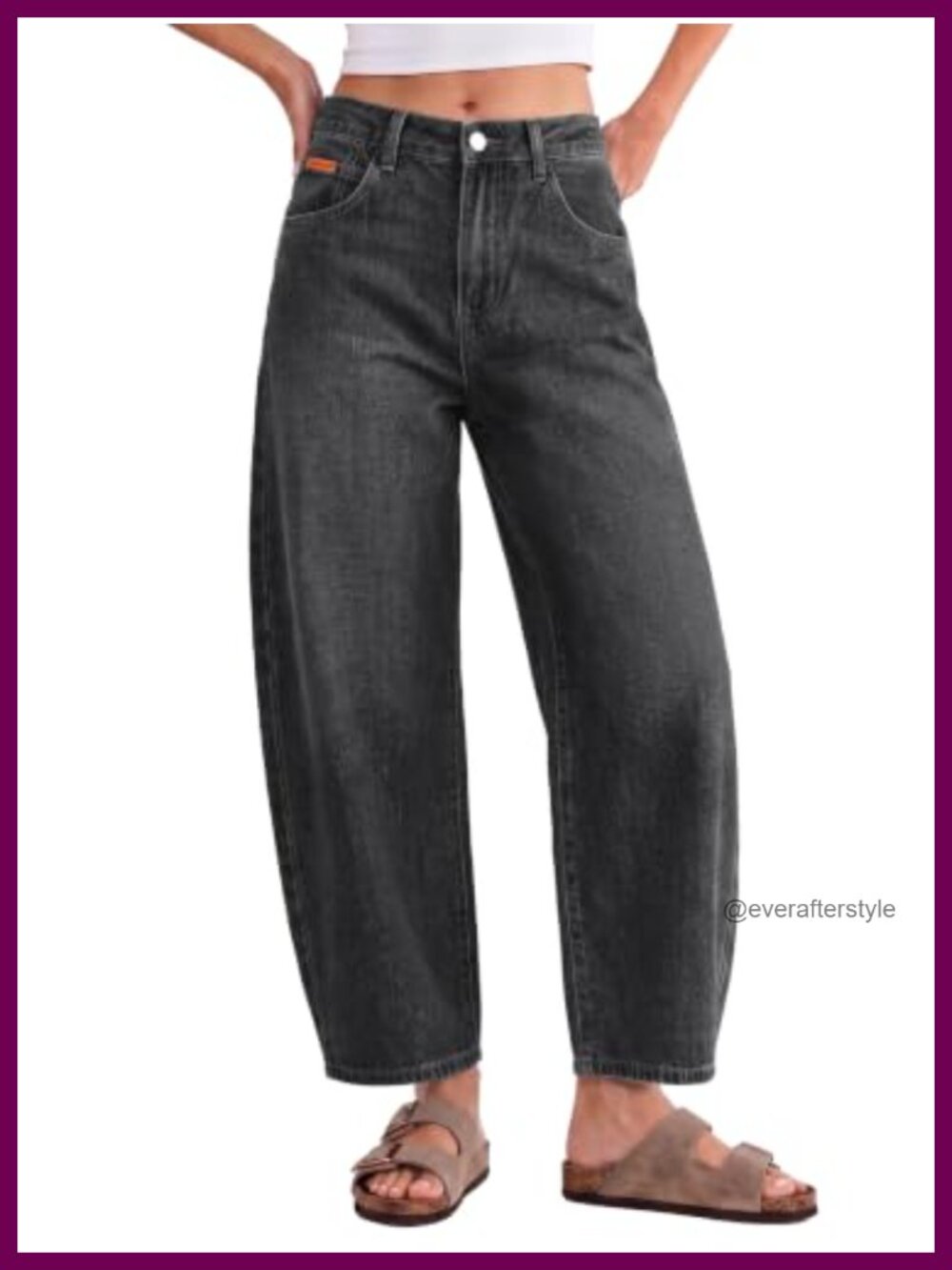 Barrel Jeans for Women Elastic Waist Baggy Cropped Denim Pants